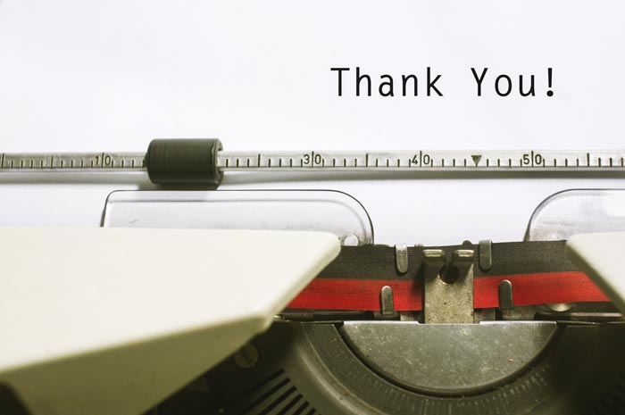 Typewriter with words "thank you"