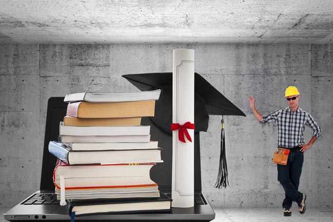 Smart Guy's books and diploma, plus Hank from the warehouse who knows HTML